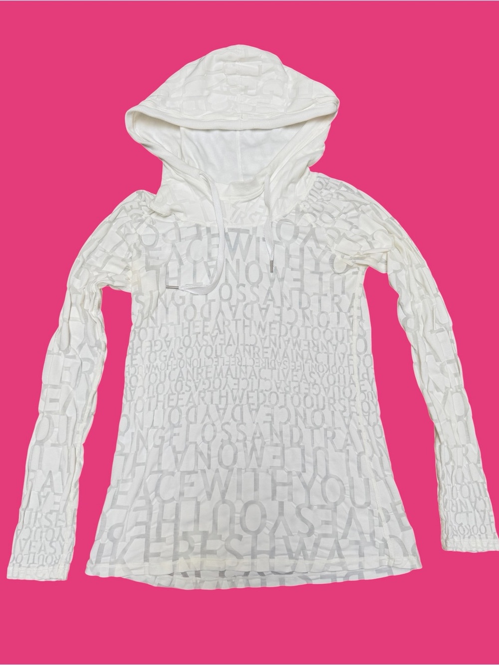 LULULEMON Manifesto Logo White Sheer Thumb Summer Hoodie Shirt Top Size Small